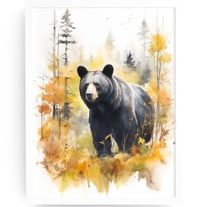 Watercolor Black Bear Portrait Wall Art Illustration Print Poster Unframed
